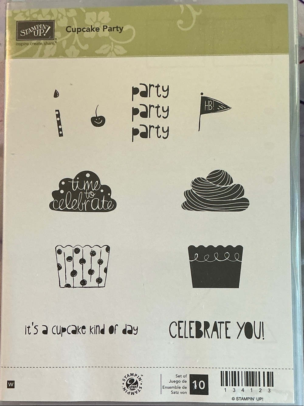 Stampin' Up! Cupcake Party Clear Stamp Set - Olive Green & Black Art